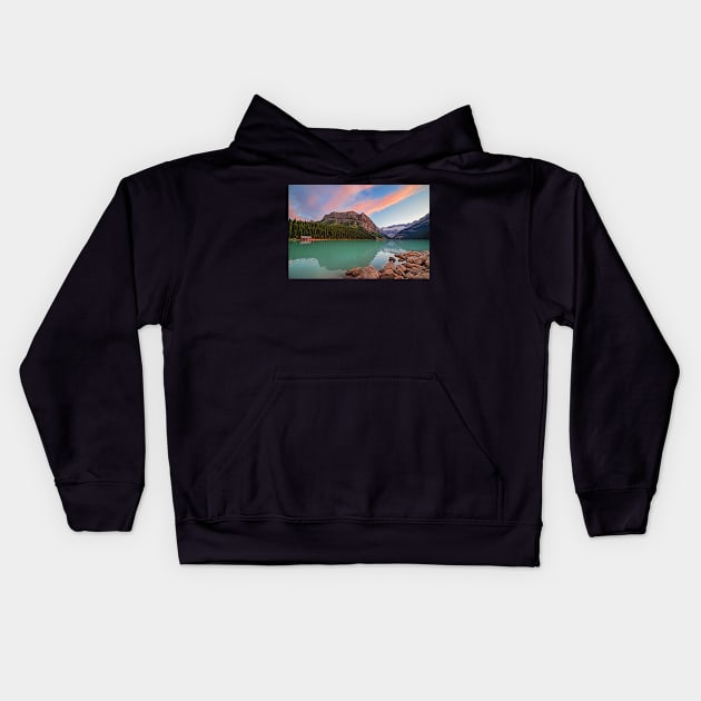 Lake Louise Sunset Banff National Park Kids Hoodie by WayneOxfordPh